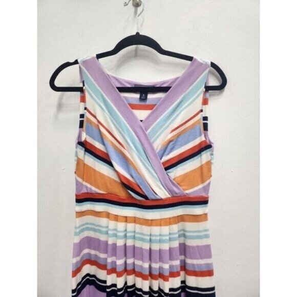Lands End womens Sleeveless A-Line Dress Small Purple White Striped Casual - Picture 2 of 7